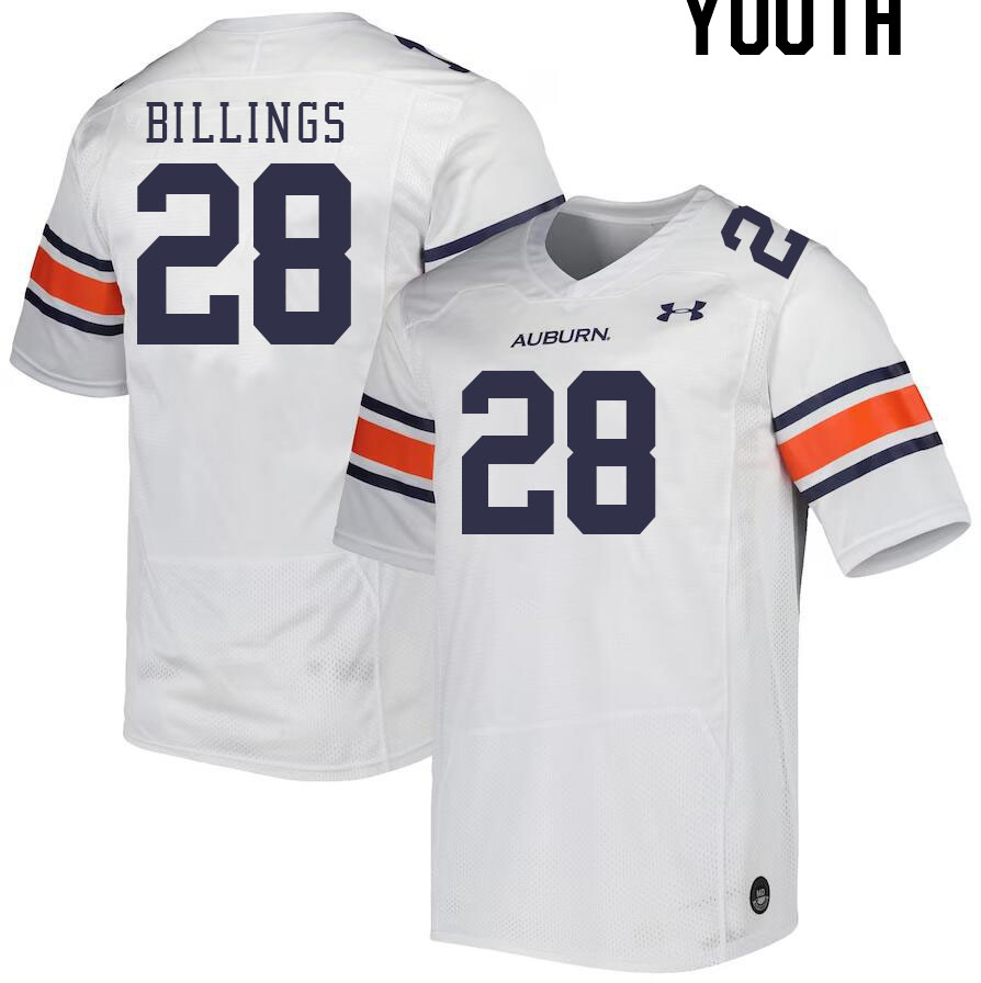 Youth #28 Jackson Billings Auburn Tigers College Football Jerseys Stitched-White
